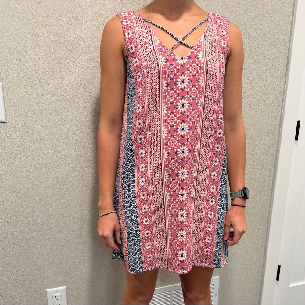 Lily Rose Pink and Blue Floral Panel Mini Dress